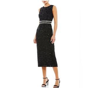 Mac Duggal Sleeveless Sequined Chiffon Midi Dress